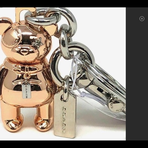 NWT Coach 3D RoseGold Teddy Bear Key Ring Charm - Picture 1 of 14